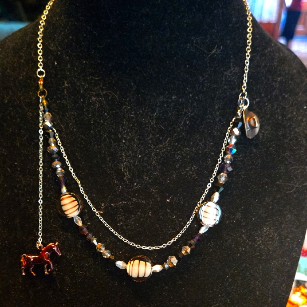 Hand Crafted Vintage Silver and Black Beaded Necklace